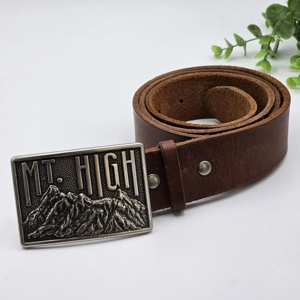 American Eagle Mt. High Belt Buckle Brown Leather Waist 34-38‎ Cowboy Western